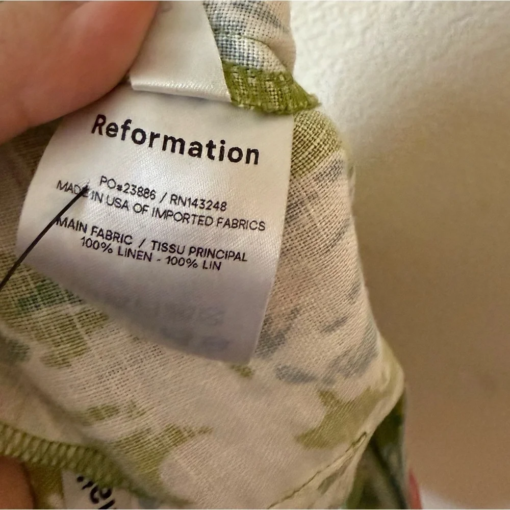 Reformation Petite Pinegrove Green Floral 100% Linen Cropped Pants